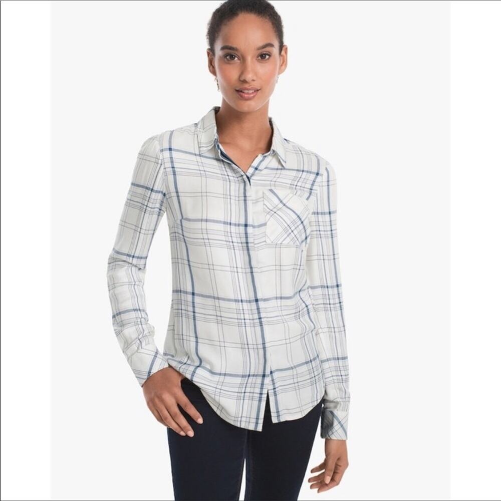 White House Black Market Plaid Shirt White XS 2